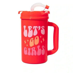 New Lets Go Girls Retro Style Mug With Straw Red Pink Fun Gift for her